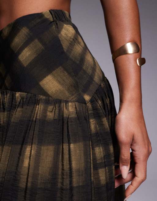 ASOS DESIGN dropped waist maxi skirt in blurred check