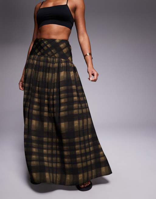 ASOS DESIGN dropped waist maxi skirt in blurred check