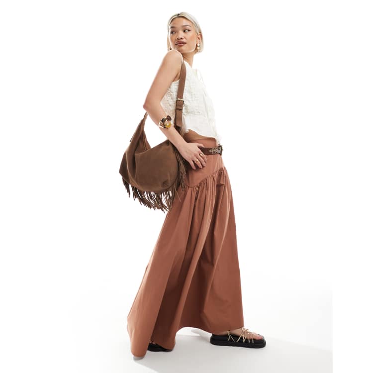 ASOS DESIGN dropped waist maxi skirt in brown | ASOS