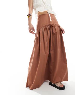 ASOS DESIGN drop waist maxi skirt in brown