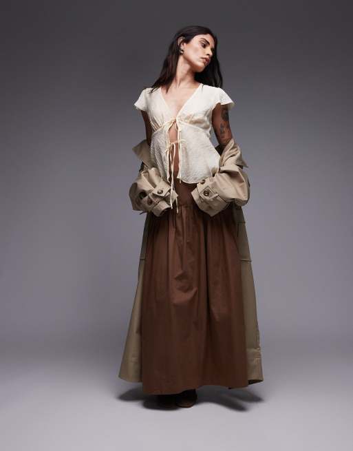 ASOS DESIGN dropped waist maxi skirt in brown