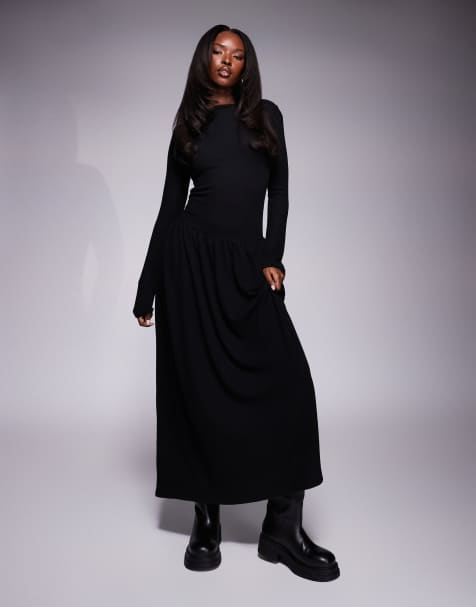 ASOS DESIGN dropped waist maxi super soft dress in black - view 1
