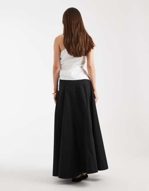ASOS DESIGN dropped waist maxi with godets in cotton poplin in black, 4 of 5