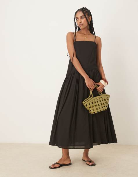 ASOS DESIGN dropped waist midaxi sundress in black - view 1