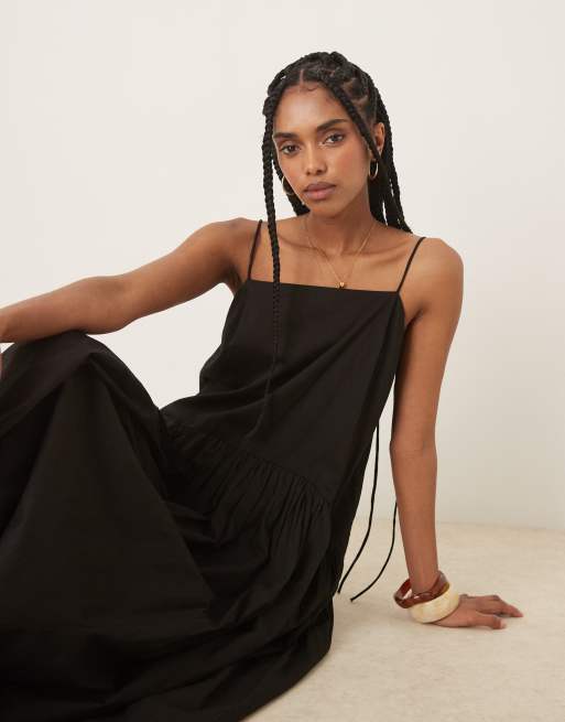 ASOS DESIGN dropped waist midaxi sundress in black, 2 of 4