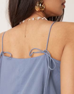 ASOS DESIGN dropped waist midi dress in boyfriend blue