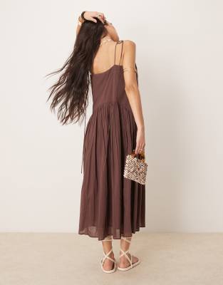 ASOS DESIGN dropped waist midi dress in chocolate
