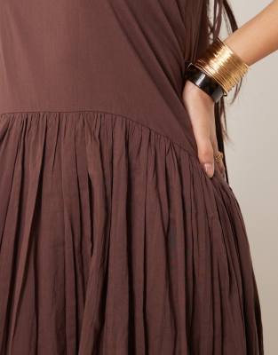 ASOS DESIGN dropped waist midi dress in chocolate