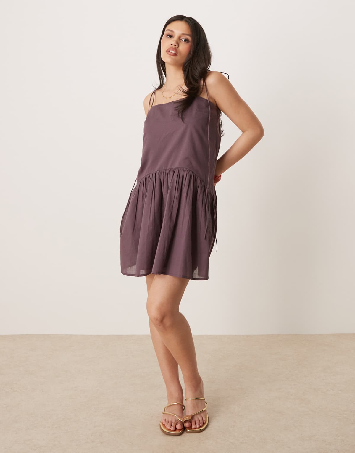 ASOS DESIGN dropped waist mini dress in bitter chocolate