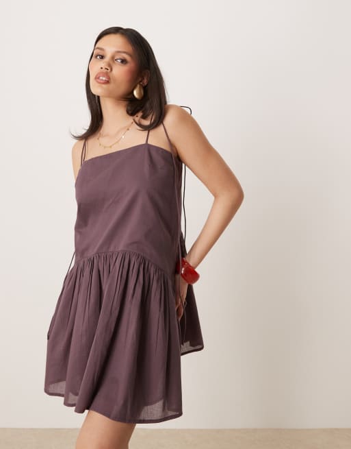 ASOS DESIGN dropped waist mini dress in bitter chocolate, 2 of 4