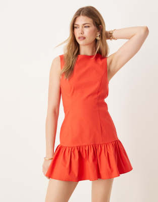Asos Design Dropped Waist Mini Shift Dress In Red