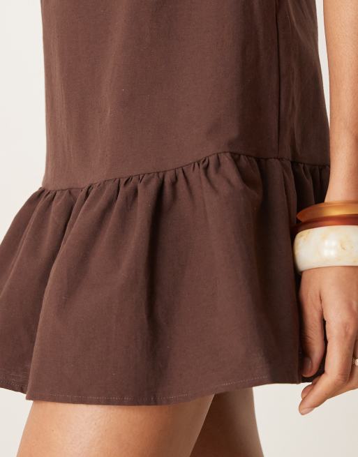 ASOS DESIGN dropped waist mini shift dress with scoop back in chocolate