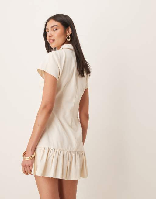 ASOS DESIGN drop waist shirt mini dress in cream