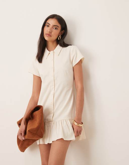 ASOS DESIGN drop waist shirt mini dress in cream