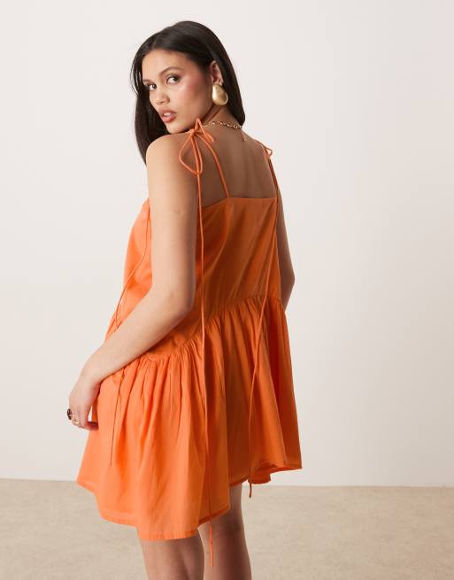 ASOS DESIGN dropped waist mini sundress in washed papaya , 2 of 4