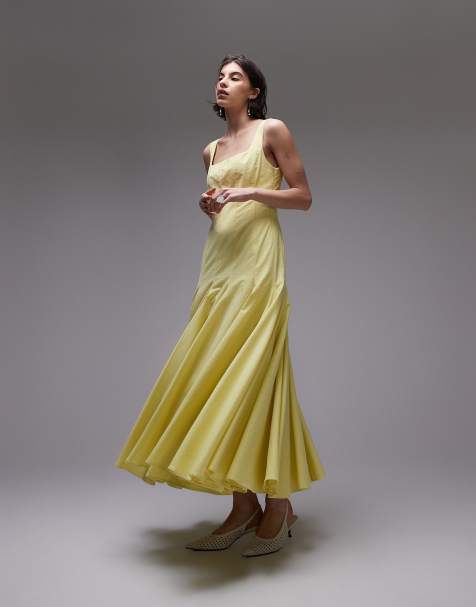 ASOS DESIGN dropped waist paneled maxi dress in lemon - view 1