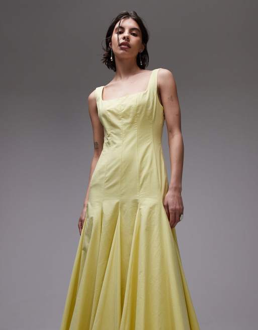 ASOS DESIGN dropped waist paneled maxi dress in lemon
