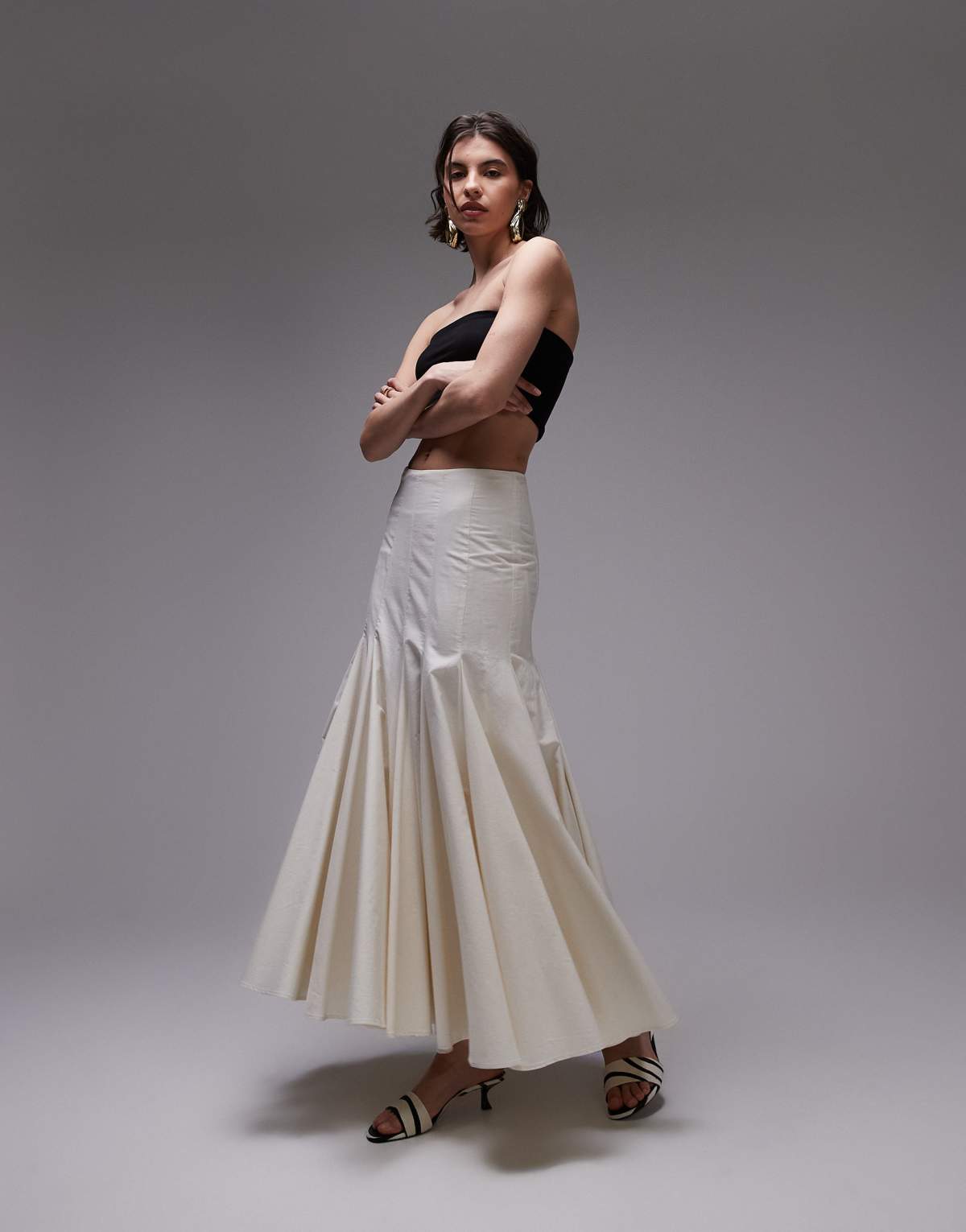 ASOS DESIGN dropped waist panelled maxi skirt in ecru