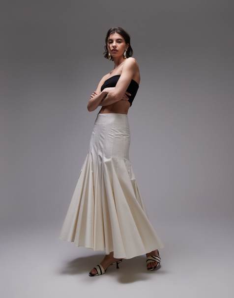 ASOS DESIGN dropped waist panelled maxi skirt in ecru