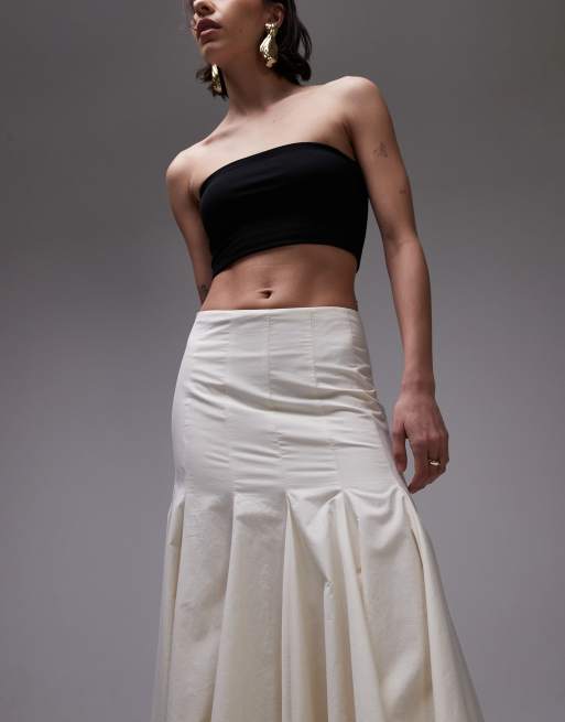 ASOS DESIGN dropped waist panelled maxi skirt in ecru, 2 of 5