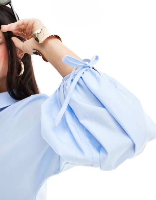 ASOS DESIGN dropped waist peplum shirt in light blue | ASOS