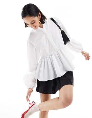 Asos Design Dropped Waist Peplum Shirt In White