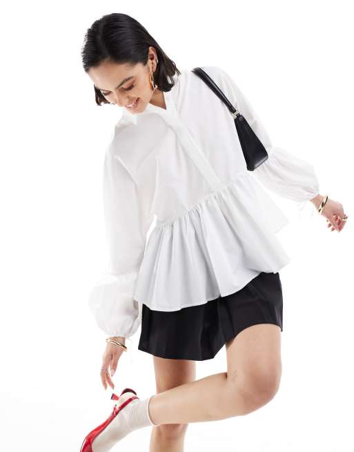 ASOS DESIGN dropped waist peplum shirt in white ASOS