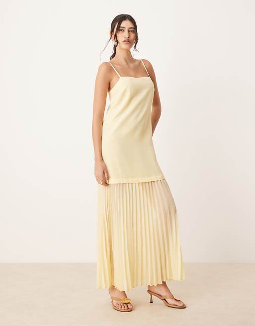 pleated skirt midi dress Lost In The Stars Dusty Blue keyhole closure at the back for simple dressing Mixed Media Leather Pleated Ozzy