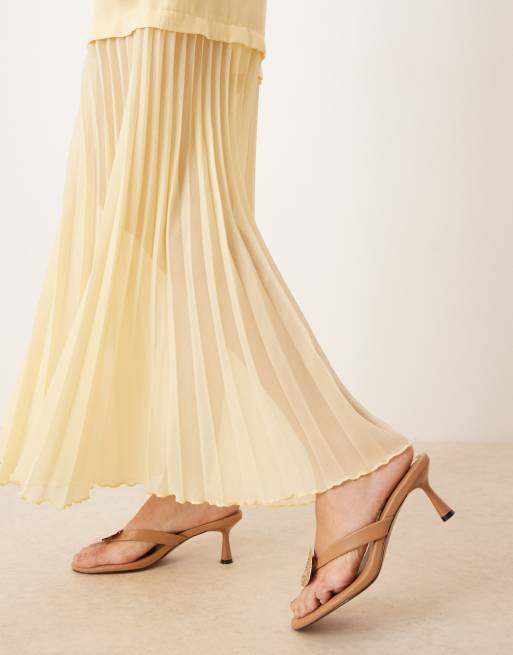 ASOS DESIGN dropped waist pleated skirt cami midi dress in lemon yellow