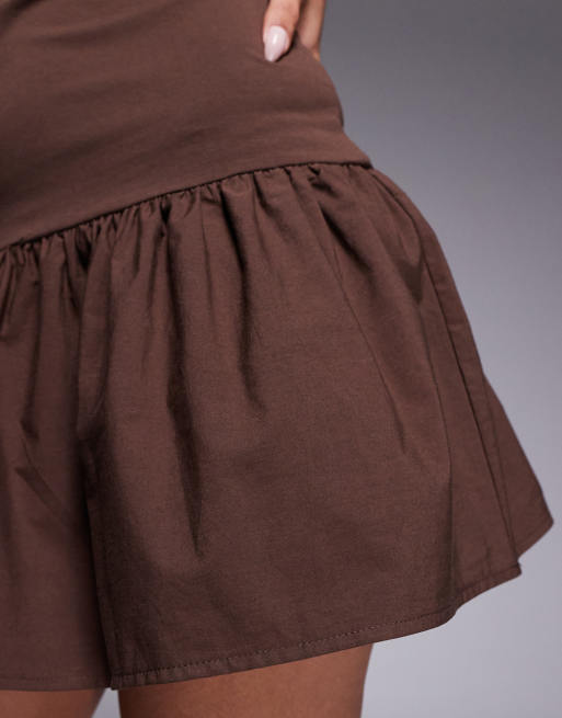 ASOS DESIGN dropped waist poplin mix mini dress in brown, 4 of 4
