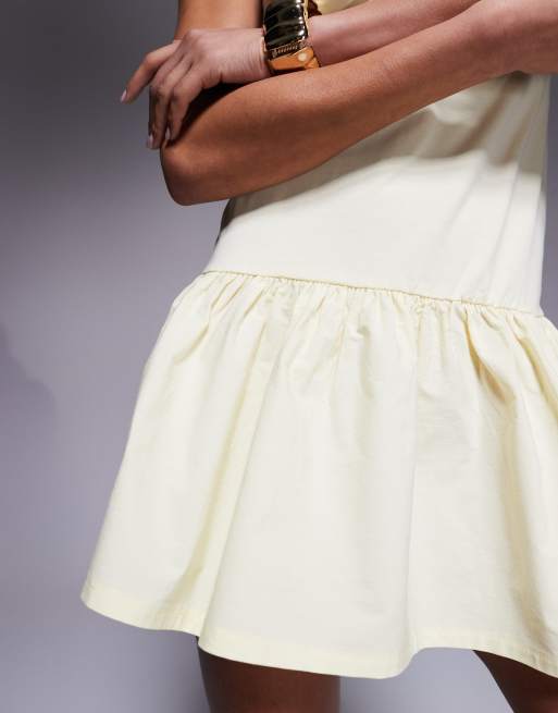 ASOS DESIGN dropped waist poplin mix mini dress in lemon, 3 of 4