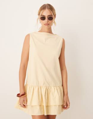 Asos Design Dropped Waist Poplin Mix Oversized Mini Dress In Yellow