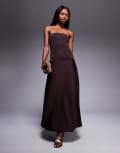 [ASOS DESIGN] ASOS DESIGN dropped waist puffball maxi dress in chocolate-Brown 10 Chocolate