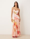 [ASOS DESIGN] ASOS DESIGN dropped waist satin and chiffon mix maxi dress with full godet skirt in pink floral print-Multi 8 Floral Print