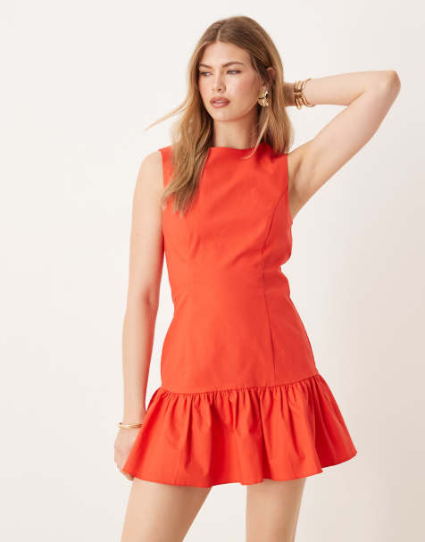 ASOS DESIGN dropped waist shift mini dress in tomato red - view 1