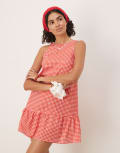 [ASOS DESIGN] ASOS DESIGN dropped waist shift mini dress with scoop back in red gingham-Multi 12 Red Gingham