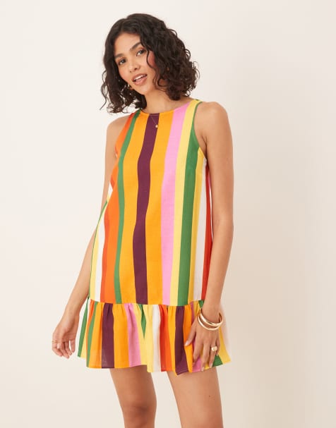 ASOS DESIGN dropped waist shift mini dress with scoop back in stripe - view 1