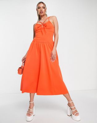 Asos Design Dropped Waist Strappy Midi Dress In Orange