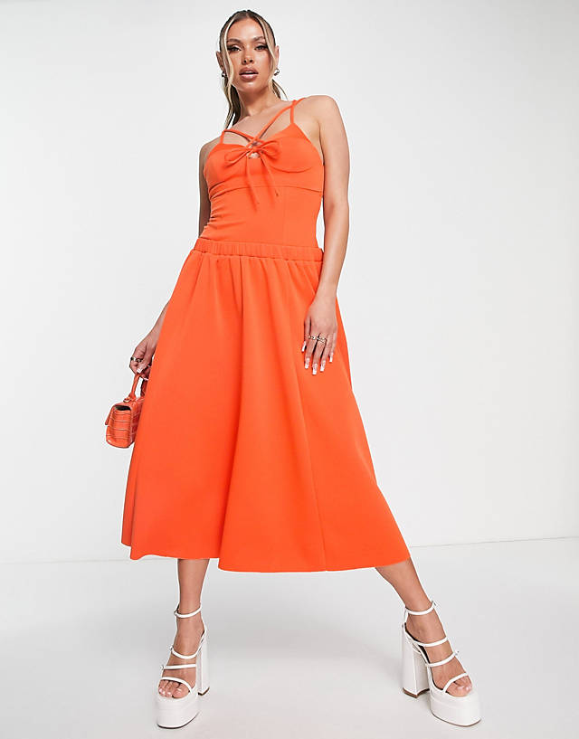 ASOS DESIGN dropped waist strappy midi dress in orange