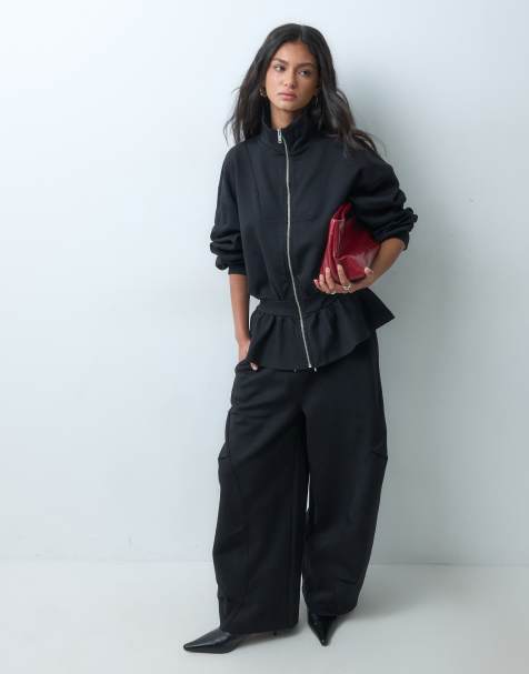 ASOS DESIGN dropped waist sweatshirt and pleated jogger co-ord in black - view 1