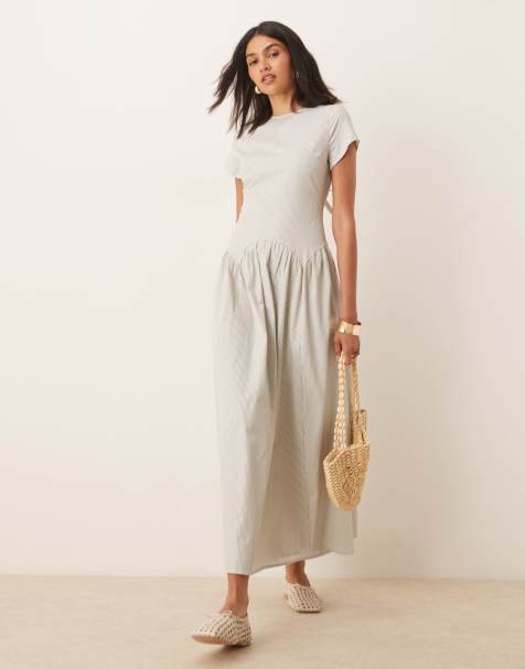 ASOS DESIGN dropped waist t shirt maxi dress in stripe print - view 1