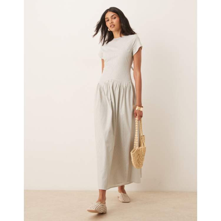 ASOS Design Dropped Waist T-Shirt Maxi Dress in Stripe print-Multi