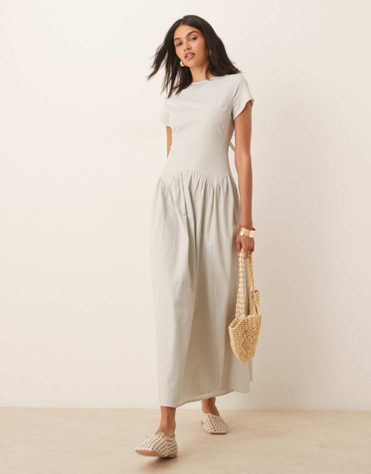 ASOS DESIGN dropped waist t shirt maxi dress in stripe print