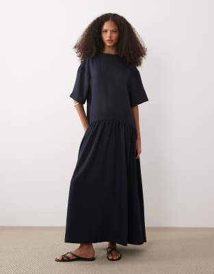 ASOS DESIGN dropped waist t-shirt midi dress in navy