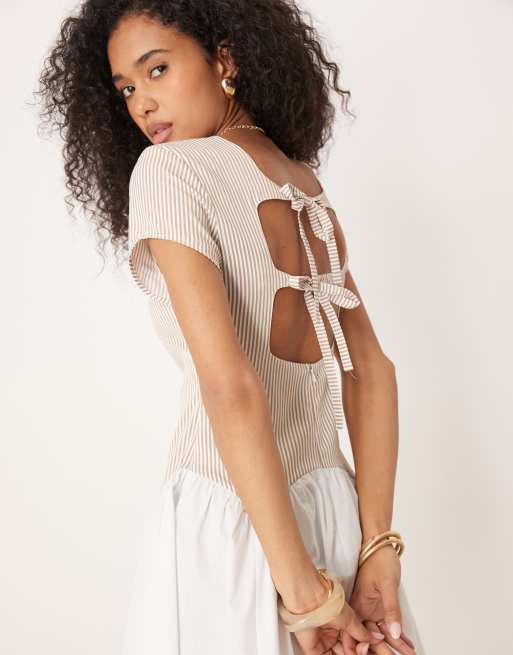 ASOS DESIGN dropped waist t shirt mini dress in neutral stripe ASOS
