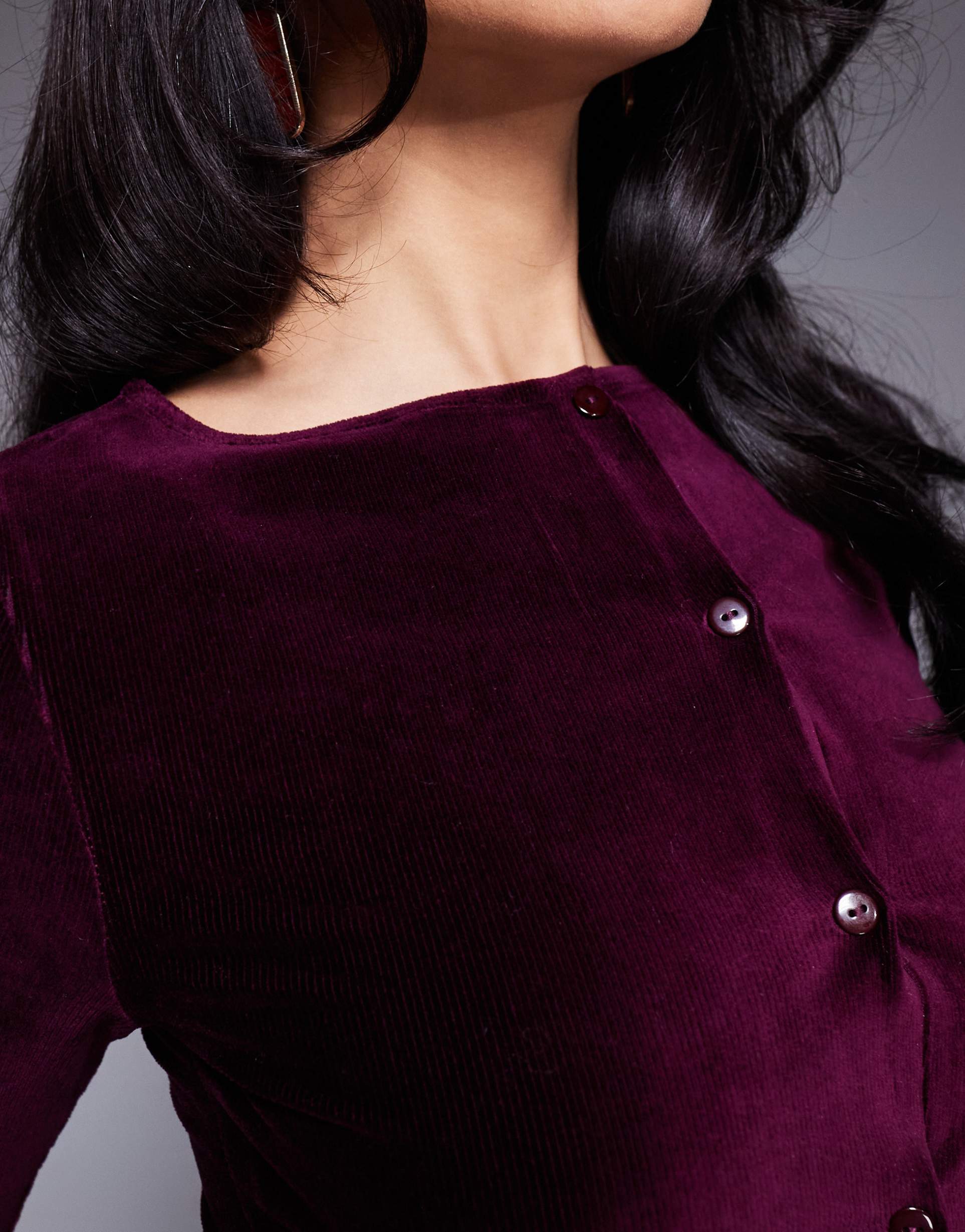 asos design dropped waist velvet cord mini dress in burgundy
