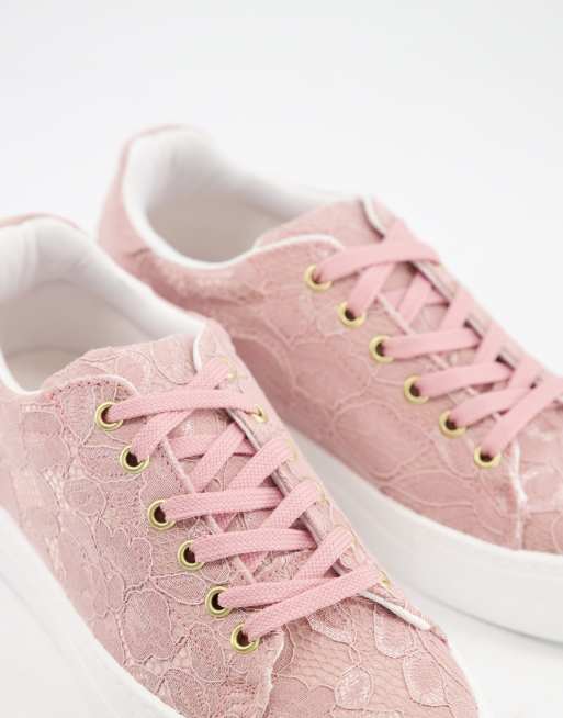 Sporty Pink Chunky Shoes For Girls, Letter Patch Decor Drawstring Design  Sneakers