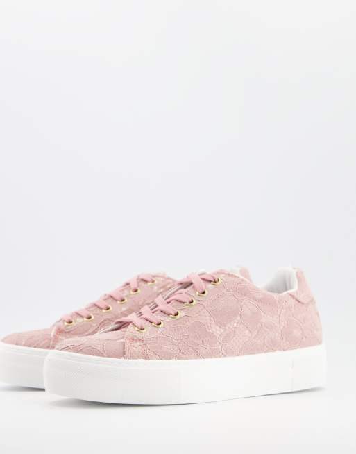 ASOS DESIGN – Drover – Flache Sneaker zum Schnüren mit dicker Plateausohle in Rosa