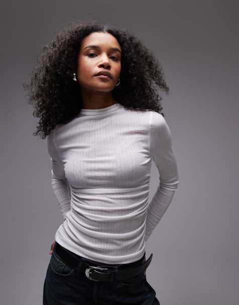 ASOS DESIGN dry handle long sleeve ruched side top in ivory - view 1