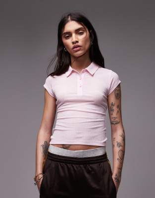 Asos Design Dry Handle Polo Tee With Cap Sleeve In Pink
